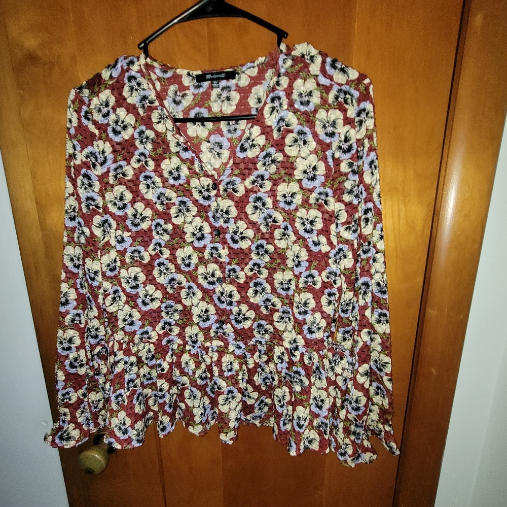 MADEWELL Drawstring Ruffle Hem Top